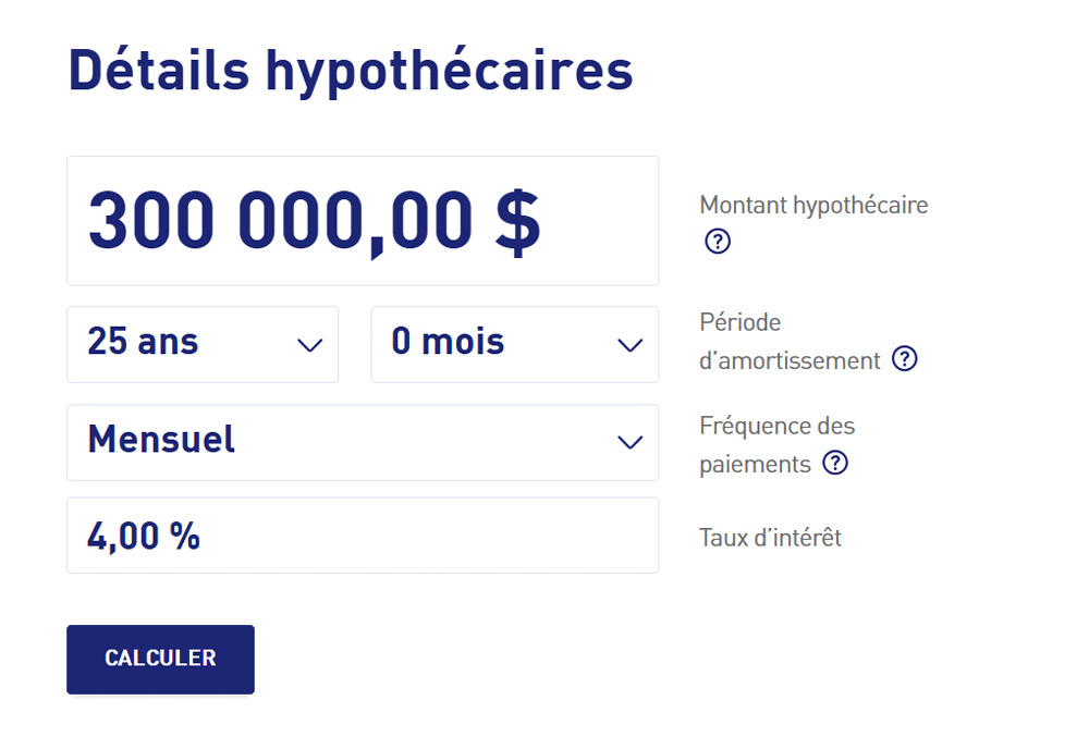 Détails de la calculatrice hypothécaire de MCAP